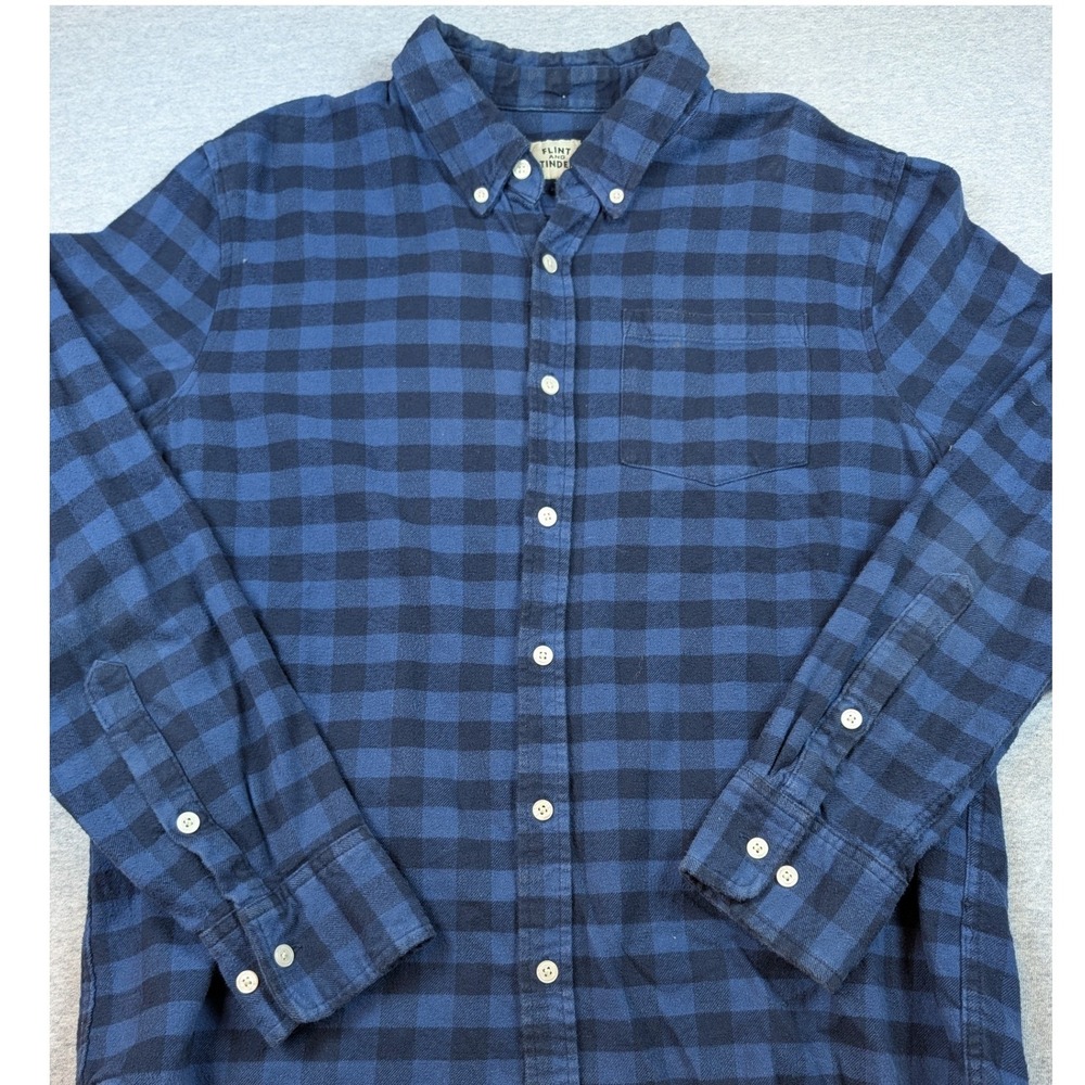 Flint and Tinder Mens Blue Buffalo Check Flannel Shirt Made in USA Large L